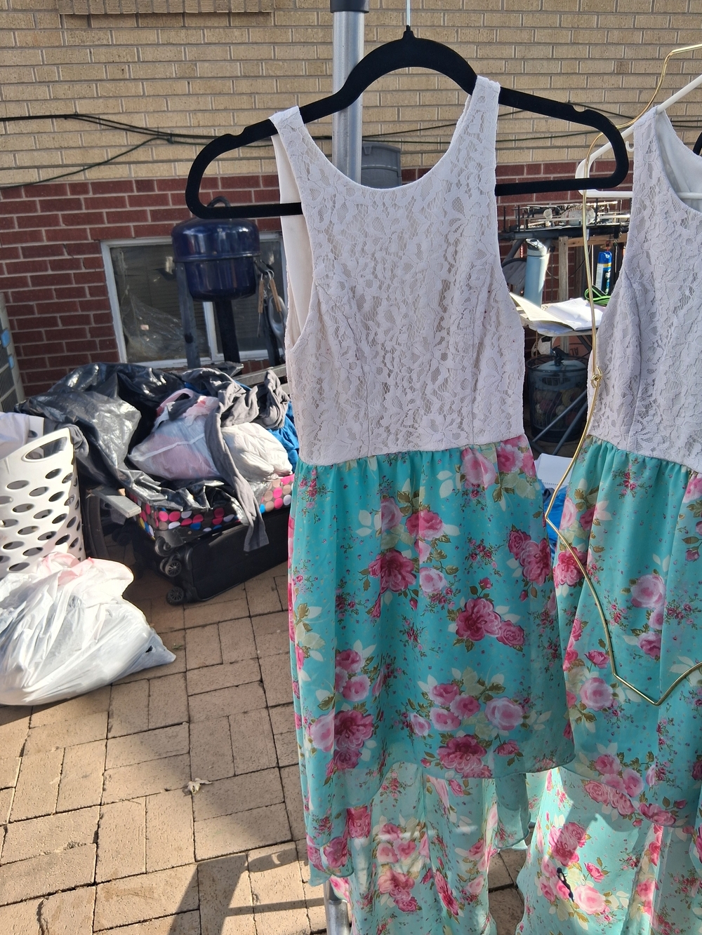 Emerald Sundae White Lace Top with Turquoise Floral Skirt Girls Dress